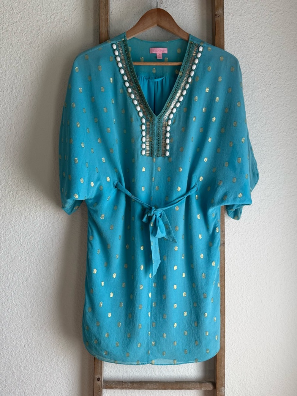 Lilly Pulitzer Wilda Caftan Tie Waist Silk Blend Embellished Dress Sz: XS